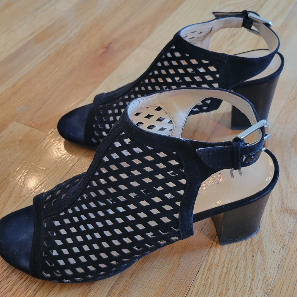 Unisa Black Cutout Block Heel Sandals